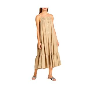 Elie Tahari's sleeveless midi-dress. Pale clay/beige. Size M.
